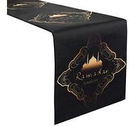 Ramadan Table Runner Black 180cm Linen Table Runner for Muslim Islamic Ramadan Table Decorations
