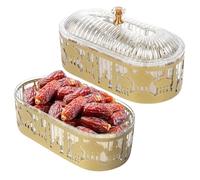 Ramadan Tray with Lid, Gold Metal Eid Mubarak Plates, Islam Muslim Ramadan Table Decoration for Food Serving and Cookie Storage for Eid Al-Fitr, Ramadan Party & Home Decor