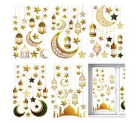 Ramadan Window Clings, Eid Mubarak Window Stickers Decorations Mosque Moon Star Lantern Static Cling for Home Party Supplies & Islamic Decor