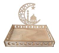 Ramadan Wooden Tray Eid Food Tray Wooden Food Serving Tray Islam Ramadan Dessert Tray for DEid Mubarak Table Decorations Islam Muslim Party Supplies (A)
