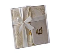 Ramadan24 Quran Prayer Mat and Islamic Prayer Beads Holy Gifts for Muslim Tasbih Sajjad Quran (White)