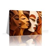 RAMAHP Abstract African American Women Canvas Wall Art Print, Geometric Faces Canvas Painting For Living Room, Bedroom, Dining Room, Office, Home Decor (16 * 12inch)