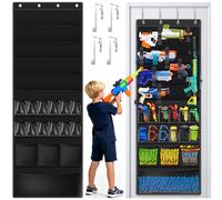 Ramarmro Over the Door Toy Organizer Multi-Function Toy Gun Storage Hanger with 12 Pockets for Toy Guns, Foam Blasters, Nerf Darts, Bullets, Goggles & Accessories
