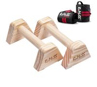 RAMASS Fitness Push Up Bars, Wooden Mini Parallettes for Gymnastics & Calisthenics - Solid Wood Construction for Superior Grip & Wrist wraps