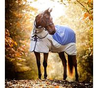 Rambo Autumn Series Turnout Blanket (0g Lite, 100g Contour Cut, Hood), Size: 87, Navy/Grey