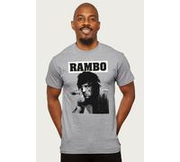 Rambo Men's First Blood Helicopter Poster T-Shirt in Mid Grey | Size: Large Rambo Mid Grey L