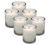 RAMBUE White Votive Candles in Clear Glass Jar 24 Hour Long Burning Time Decorative 1 Day Candle Cups Unscented for Dinner Wedding Centerpieces -6 Pack