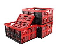 Ramddy 32 L Plastic Collapsible Storage Crate, 4 Pack Foldable Crate Basket for Storage