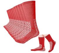 Ramede 10 Pairs 2xl Hospital Socks Double Sided Tread Non Slip Slipper Socks Large Wide Gripper for Hospital Men Women, Red, 3XL