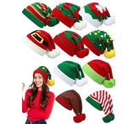 Ramede 20 Pcs Christmas Knitted Beanie Hat Bulk Winter Elf Santa Hat with Pompom Unisex Xmas Knit Crochet Hats for Adult Holiday, As Shown in Pictures, Medium, HEY-RAMEDE-2739