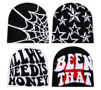 Ramede 4 Pcs Y2k Beanie - Double Sided Graphic Beanies for Men and Women, Acrylic Knitted Y2k Hats Accessories, Knitting, One size