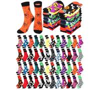 ramede 48 Pairs Halloween Socks Bulk for Women Girl All Saint's Day Pumpkins Ghost Spiders Skull Skeletons Crew Sock, Multi-color, One size
