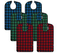 Ramede 6 Pack Washable Adult Bibs for Eating Reusable Waterproof Clothing Protector with Detachable Crumb Catcher, Bibs for Elderly Women and Men, Senior Citizen Feeding Bibs