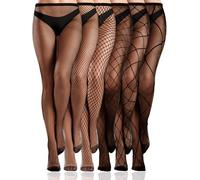 Ramede 6 Pairs Halloween Fishnet Thigh High Stockings Lace Tights Patterned Goth Fishnet Legging Web Pantyhose for Women, Black, XL