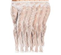 Ramede 6 Pairs Women Fishnet Thigh High Stockings Waist Tights Bow Patterned lace Fishnet Leggings Pantyhose for Halloween, White, M