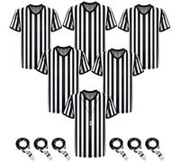 Ramede 6 Sets Referee Shirt with Whistle Official Football Referee Shirt Umpire Jersey Halloween Group Costume for Men Woman (L)
