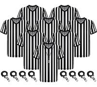 Ramede 8 Sets Referee Shirt with Whistle Official Football Referee Shirt Umpire Jersey Halloween Group Costume for Men Woman