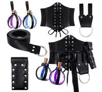 Ramede Halloween Renaissance Cosplay Costume Leather Ring Belt Witch Wizard Waist Corset Cork Potion Bottle Medieval Pouch, Black