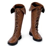 Ramede Mens Medieval Halloween Boots Renaissance Viking Boots Gothic Leather Boots Pirate Costume Boots High Tube Tied Shoes
