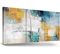 RAMEER 3 Piece Canvas Wall Art Yellow Blue Teal Grey Modern Abstract Artwork Painting Prints Colorful Turquoise Décor for Living Room Bathroom Office Home Decorations