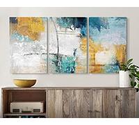 RAMEER 3 Piece Wall Art for Living Room Large size Teal Blue Modern Abstract Artwork Prints Painting turquoise Wall Décor for Bedroom Office House Decorations