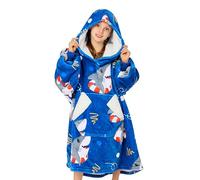 Ramees Kids Wearable Blanket Hooded Sherpa Sweatshirt Blanket Flannel with Hood Pocket and Sleeves, Shark, One Size