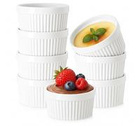 Ramekin Bowls 8OZ,WERTIOO 8 PCS Bakeware Set for Baking and Cooking, Oven Safe Sleek Porcelain Colorful Ramikins for Pudding, Creme Brulee, Custard Cups and Souffle Small instant table tray