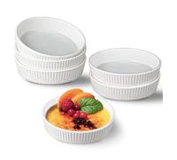 Ramekins 8 oz - Oven Safe Shallow Ceramic Dishes for Creme Brulee, Souffle, Quiche, Mini Tarts - Individual Serving White Pudding Cups, Small Pie Pans, Sauce Dishes Set of 6