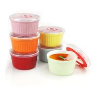 Ramekins with Lids 8 Oz - Set of 6, Ceramic Souffle Creme Brulee Ramekins with Covers, Colorful Custard Cups for Baking, Ceramic Custard Cups Safe and Dishwash Safe