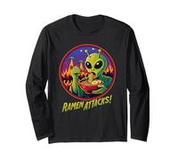 Ramen Attacks Alien Eating Noodles UFO Invasion Sci-Fi Food Long Sleeve T-Shirt