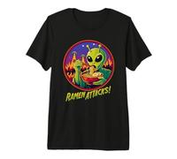 Ramen Attacks Alien Eating Noodles UFO Invasion Sci-Fi Food Premium T-Shirt