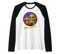 Ramen Attacks Alien Eating Noodles UFO Invasion Sci-Fi Food Raglan Baseball Tee