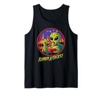 Ramen Attacks Alien Eating Noodles UFO Invasion Sci-Fi Food Tank Top