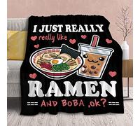 Ramen Boba Blanket Anime Fleece Throws, Kawaii Gift for Girls Teen Loves Noodles Bubble Tea 40x50 Inches Super Soft Lightweight Flannel Blankets, Suitable for All-Season and Bed Sofa