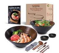 Ramen Bowl Set, 2×1500ml Ceramic Noodle Bowl with Sauce Dishes, Chopsticks, Spoons, for Soup, Pho, Pasta, Cereal, Fruit & Salad, Japanese Housewarming Gift for Men Women, Microwave & Dishwasher Safe