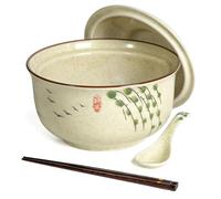 Ramen Bowl Set Ceramic Ramen Bowl with Lid 800 ml for 1 Person Japanese Vintage Large Soup Bowls Instant Noodle Bowls Asian Tableware Spoon and Chopsticks, Branches