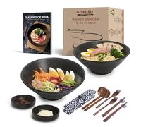 Ramen Bowl Set of 2, 1500ml Japanese Ceramic Noodle Bowl with Chopsticks, Spoons, Forks&Sauce Dishes, Large Deep Ramen Kit for Soup, Pho, Udon, Pasta, Curry, Cereal, Fruits&Salad, Housewarming Gift