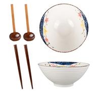 Ramen Bowl Set of 2, Ceramic Noodle Bowl with Chopsticks & Spoons, 35 Oz(1000ml) Large Soup Bowls Japanese Style Retro Porcelain Microwave Tableware Ramen Gift Set for Salad,Pho,Pasta,Udon, Flower