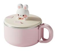 Ramen Bowl with Lid 1200ml/42oz Large Rabbit Cute Ramen Bowl with Handle & Phone Holder Stainless Steel Liner for Soup and Noodles, Salad Bowls