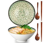 Ramen Bowls Set of 2, 1200ML Ceramic Ramen Bowls with Spoons and Chopsticks,Japanese RamenBowl,Porcelain Noodle Bowl for soups, Salads, Rice Noodles