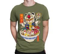 Ramen Cat Gundam Anime Japanese Animal Kitten Funny Mens Womens T-Shirts Top #D Military Green M