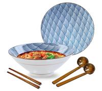 Ramen Ceramic Bowl Set, 2 x 950 ml Japanese Tableware with Chopsticks and Spoon, Premium Large Pasta Bowls, Soup Bowls, Salad Bowls for Pho Ramen