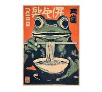 Ramen Frog Anime Woodblock Poster Print, Cartoon Manga Edo Aesthetic Wall Art Japanese Wall Art Bedroom Home Decor, A2 (Print Only) - 59.4x42cm
