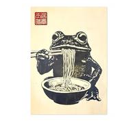 Ramen Frog Matsumoto Hoji Poster, Japanese Woodblock Art Prints, Ukiyo-e Painting, Minimalist Zen Wall Art, Bedroom Home Decor, A3 (Print Only) - 42x29.7cm