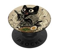 Ramen is the Way of the Warrior Cat Samurai PopSockets Adhesive PopGrip
