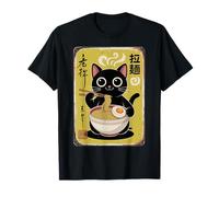 Ramen Kawaii Black Funny Cat Noodles Black Anime T-Shirt