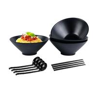 Ramen Melamine Bowl 4 Pieces Japanese Crockery Set 40 oz,Black Ramen Bowl Set 8 Inch,Large Capacity Noodle Bowl Ideal for Pasta Salad Snacks Outdoor Camping Picnic BBQ