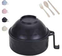 Ramen Noodle Bowls Microwavable Set with Lid, Instant Microwave Bowls with Handles, with Chopstick & Fork, Large Soup Cups Cooking with Soup Mup, College Dorm Room Essentials (Black)