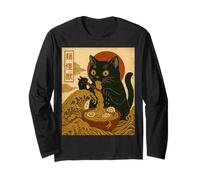 Ramen Noodle Monster Cat Japan Wave Food Art Print Long Sleeve T-Shirt