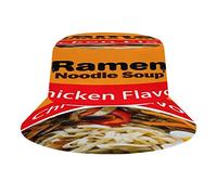 Ramen Noodle Soup Chicken Flavor Style Bucket Hat, Packable Summer Sun Cap Outdoor Beach Travel Fashion Fisherman Hats for Women Men Teen Girl